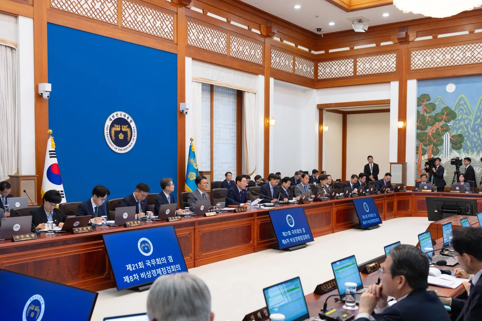 The cabinet meeting of 12 May 2026 at the presidential office, President Lee Jae-myung at the head of the table